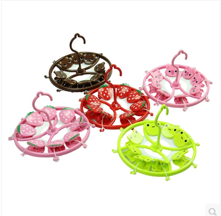 Cartoon animal fruit round drying rack Children's clothing rack 8 hairpin drying rack socks clip clothespins