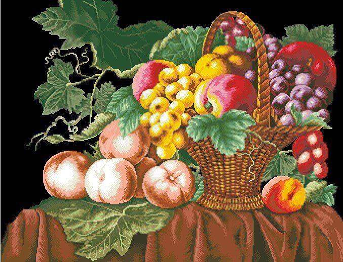 ●Hu Lili cross stitch ●DMC kit STC fruit banquet black cloth with 3D 5D precision printing cloth