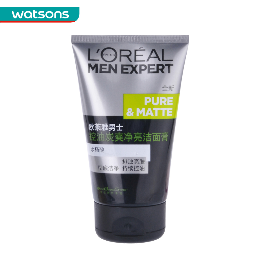 【屈臣氏】L Oreal man欧莱雅男士控油炭爽净亮洁面膏 洗面奶