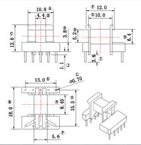 Transformer inductance EE16 lengthened * unilateral widened skeleton row spacing 15 5 and 17 5 two