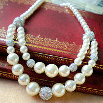 Special Bride Jewelry Dress Wedding Dress Accessories Wedding Jewelry Banquet Gift Rhinestone Pearl Double Necklace C