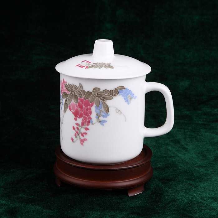 Under the liling glaze colorful tea cup wisteria face general cup white porcelain cup with cover office conference room in the cups