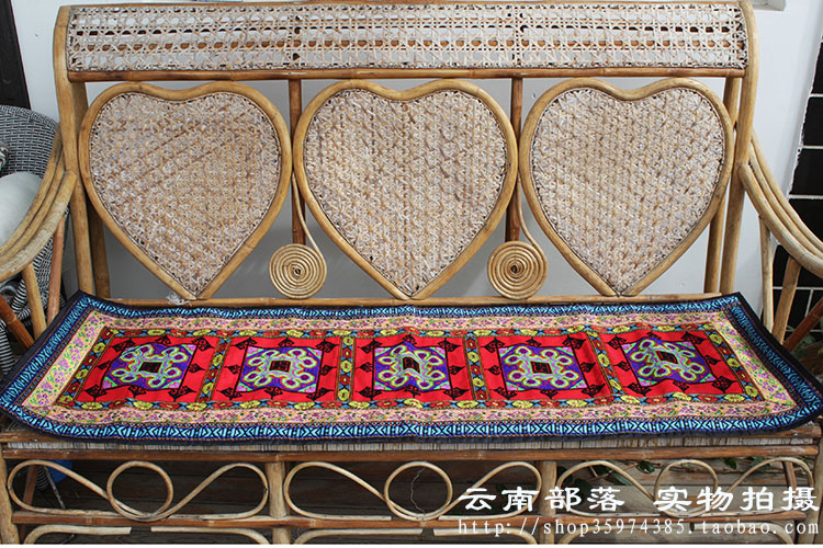 Great Deal National Wind Handmade Cross Embroidered Cushion Chair Cushion Sofa Mat strip Single-row seat cushion Table Flag 46 * 145　