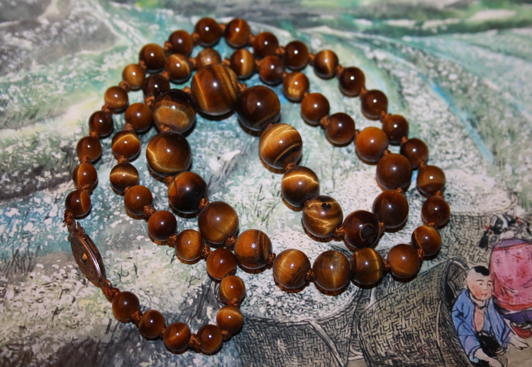 70-80 Years Old Foreign Trade Natural Tiger Eye Stone Wood Changing Stone Necklace Boutique Stock Special Price Domestic Fast