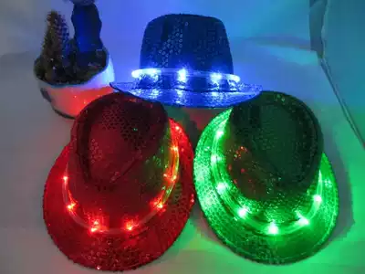 Hip-hop hat street dance children's adult nightclub jazz glowing sequined top hat LED stage Watch show lighting hat