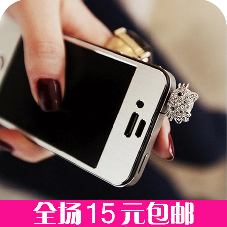 Korean version of the trinkets are small and simple diamond-studded cute cat little peach heart iphone4s mobile phone dust-proof plug dust-proof plug