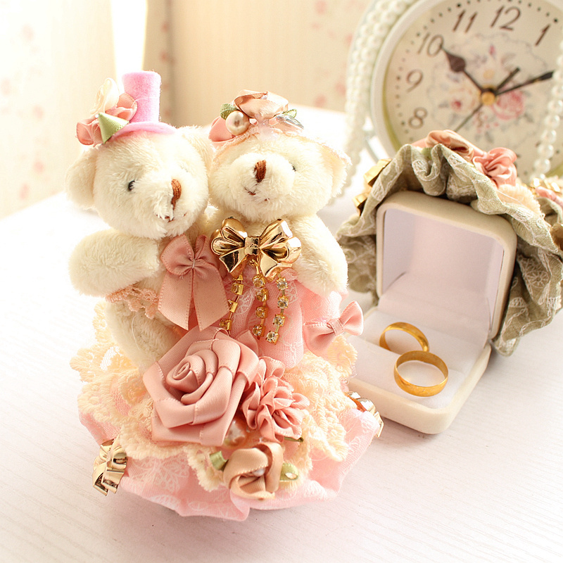 Ring Box New Ring Holder Handmade Flower Pillow Wedding Supplies Cloth Art Proposal Wedding Ring Box Lace Pair Bear