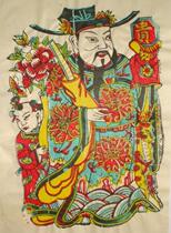 National Intangible Cultural Heritage gift Qing edition Wu Qiang Woodblock New Year painting A rich dynasty official door god collection left