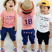 Quần áo trẻ em hè 2018 Phiên bản Hàn Quốc 3 mới 4 bé trai cotton ngắn tay 5 bộ đồ trẻ em hai mảnh 6-7 tuổi