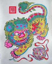 National intangible cultural heritage gift gift of national gift Wuqiang woodblock New Year pictures one lion rolling hydrangea