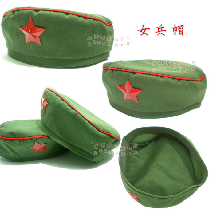 Female soldier hat Red Guard hat Lei Feng hat green army hat five-pointed star military hat red five-star military hat