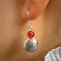 womens (national) vintage earrings seedlings silver red agate small fish earrings