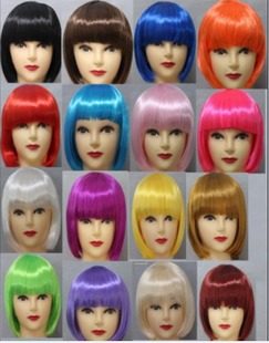 Table performance stage small apple cosplay wig short hair bobo bobo head color wig wig set