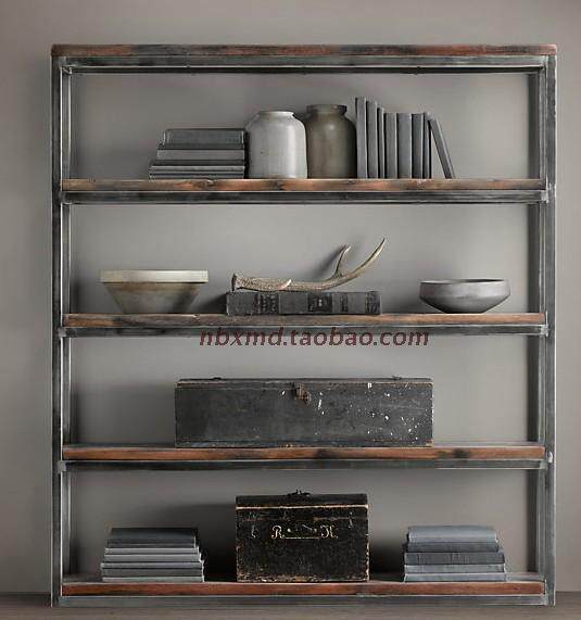 American solid wood shelf iron art made old bookshelves collector frame sorting frame frame shelves shelves