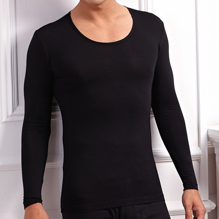 Gats up for code men's clothing low collar inner lap long sleeve large size T-shirt men's big round collar pure color blouse fat brother