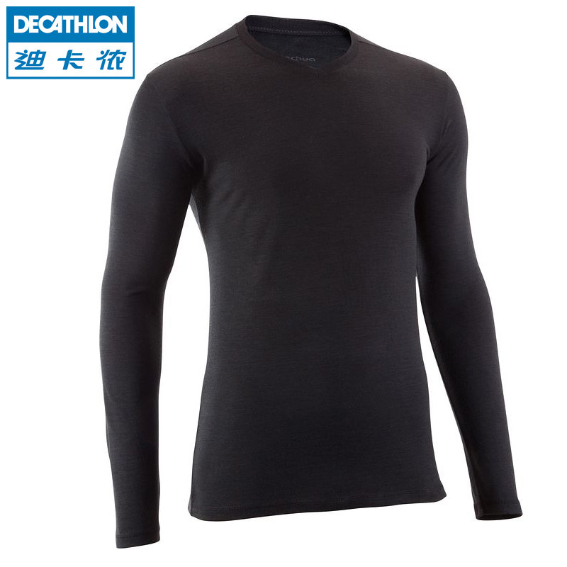 迪卡侬 户外 长袖T恤 男式  羊毛内衣 保暖快干速干  QUECHUA L1
