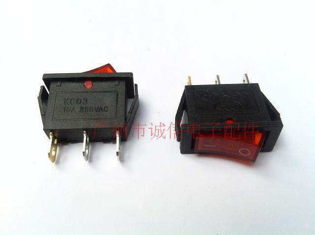 Red rocker switch KCD3 3 feet 2 gears with light rocker switch copper feet a pack of 100