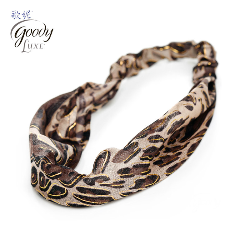Goody/歌妮进口美国 时尚宽发带 豹纹宽头巾 防风压发 镶金线头带