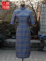 (Customized) silk duplex silk mid-sleeve mid-length full-button handmade cheongsam