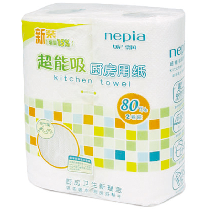 【天猫超市】妮飘厨房用纸/万用纸巾 厨房清洁超能吸 80节*2卷