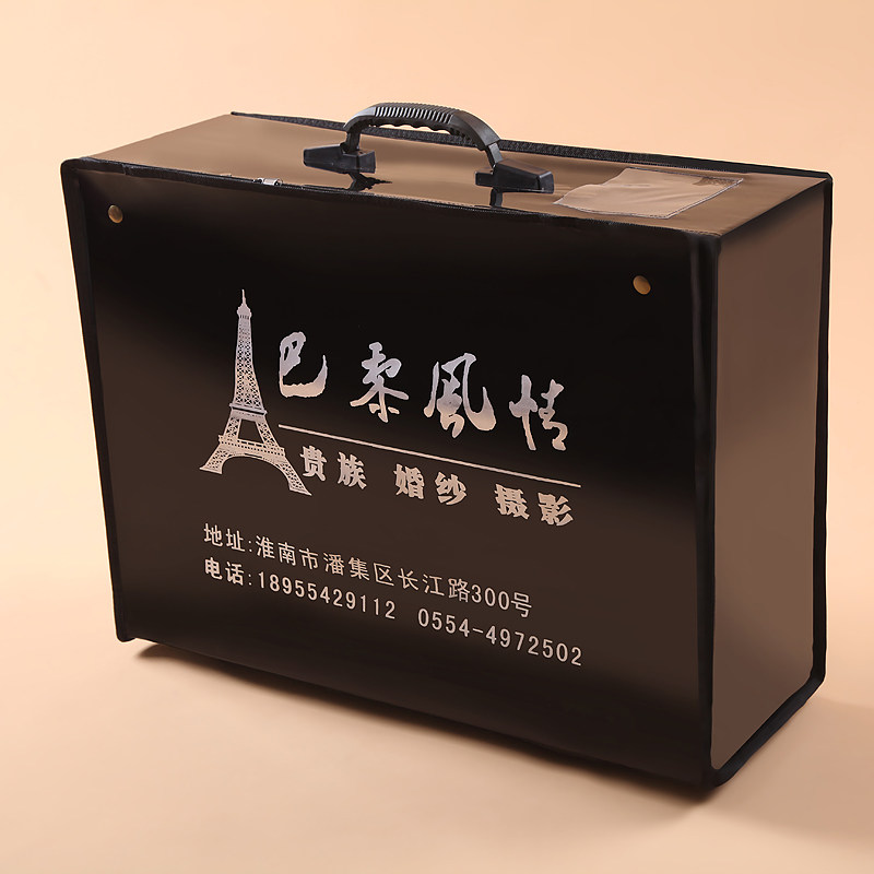 Wedding big tail black imported mirror leather high-grade wedding box portable dress box foldable
