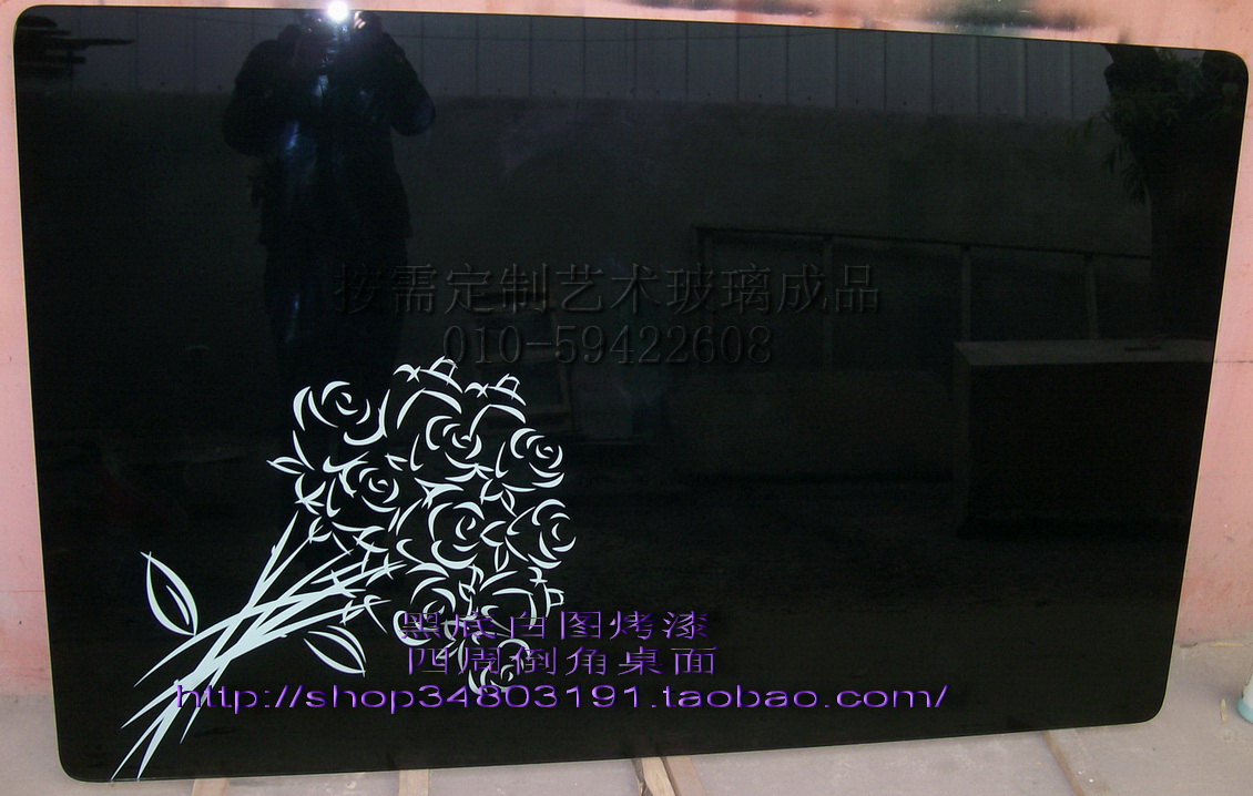 Custom-made coffee table surface art glass paint tempered safety restaurant tabletop background Loveyou rose bouquet