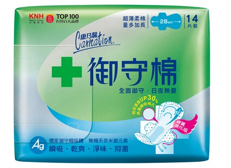 台湾进口正品 康乃馨 御守棉超薄卫生巾棉量多加长-28cm无荧光剂