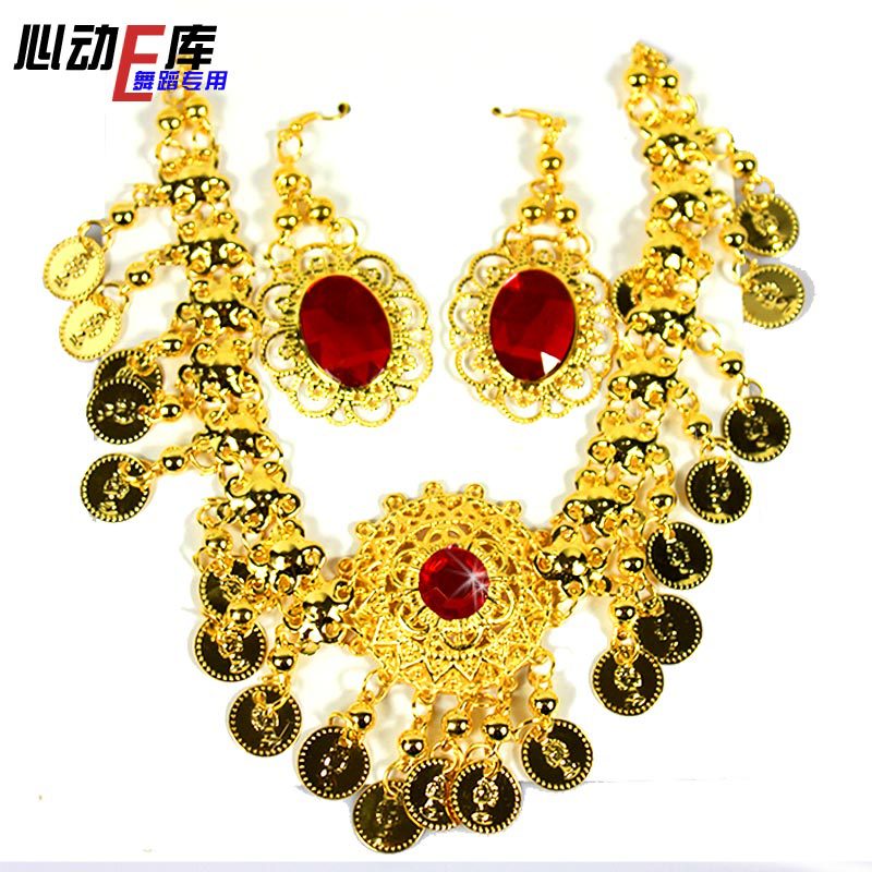 Yiwu factory price) Ruby earrings necklace two-piece set) Indian belly dance accessories) performance props
