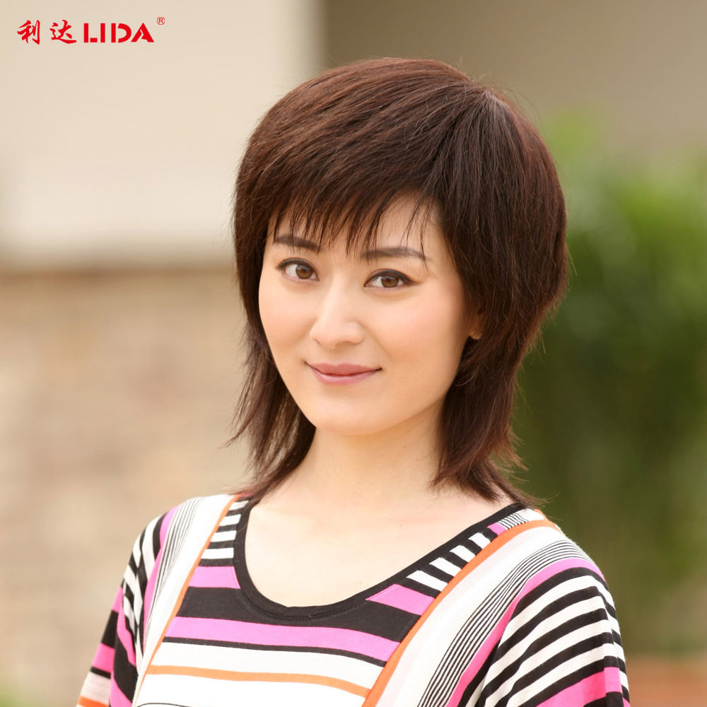 真发假发 女短发 妈妈假发 中长发 真发丝女士假发套 女主播假发
