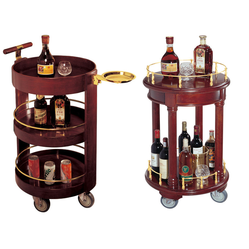 Round wine cart wooden three-layer storage pastry beverage snack snack hotel trolley service cart special price