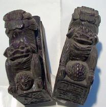 Ancient Wood Carving 60] Wood carving Lion Play Ball a pair of Qing Dynasty