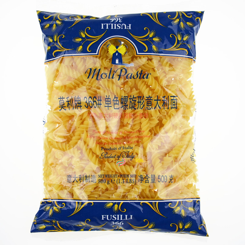 5 bags of imported spaghetti Molly brand 366# monochrome spiral 500g screw macaroni