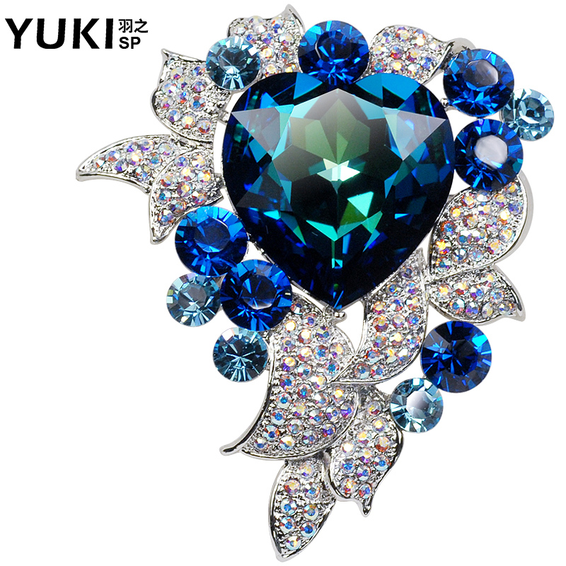 YUKI胸针 女 毛衣别针胸花 气质水晶海洋之心复古欧美送情人礼物