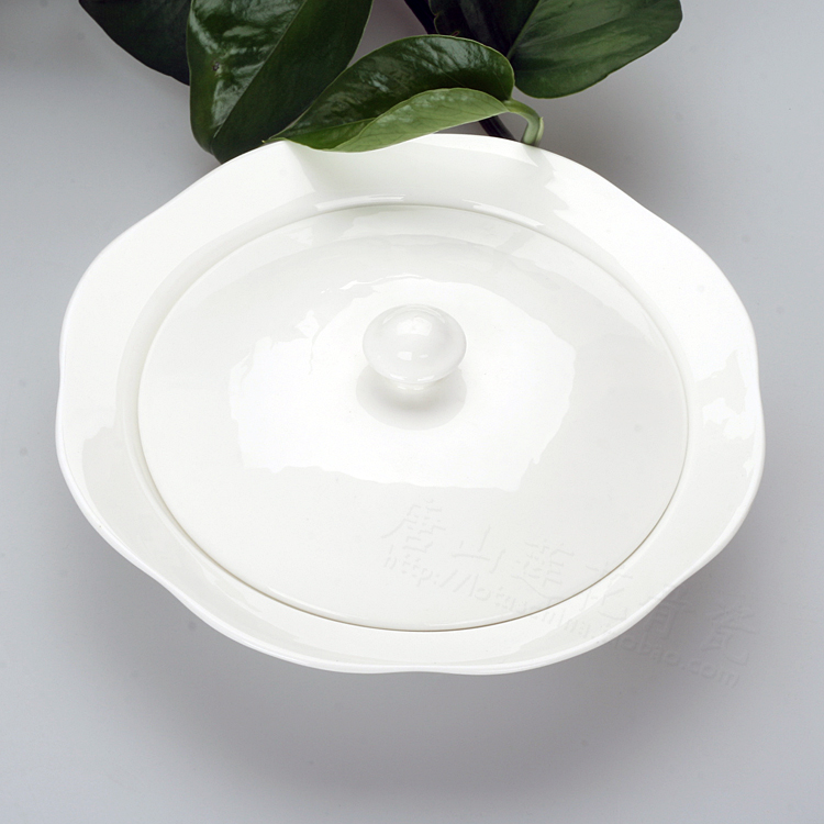New 7 Inches Lotus Cover Bowl Suit Pure White Bone China Transparent Bone China Porcelain Dish With Lid Irregular Profiled
