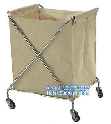 X-Shaped Long Stainless Steel Linen Cart for Hotel Room Supplies, Towel Collection Cart, Laundry Room Hand-Pushed Recycling Cart