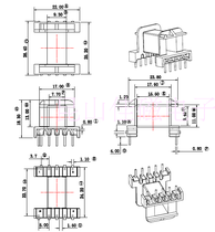 Transformer inductance EF25 horizontal 5 5 single slot row pitch 22 7 needle pitch 3 7 nylon skeleton