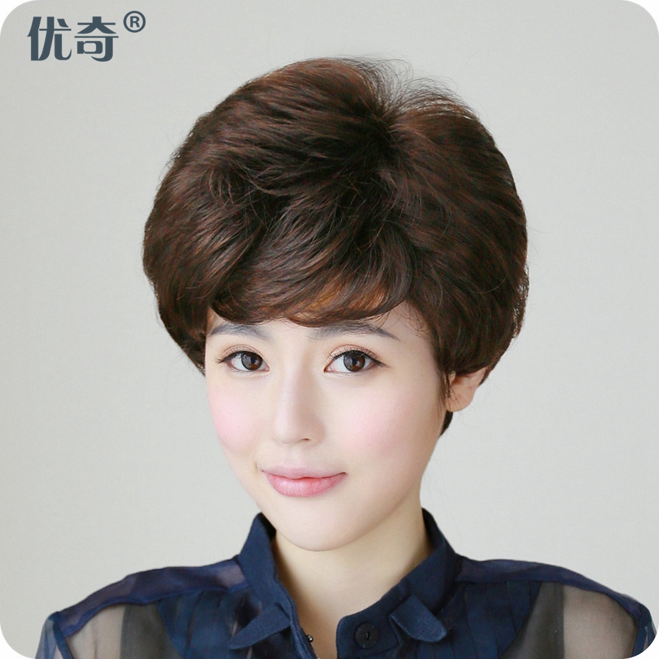 真发丝假发套 真发中老年假发短发女 母亲妈妈真发发套化疗假发