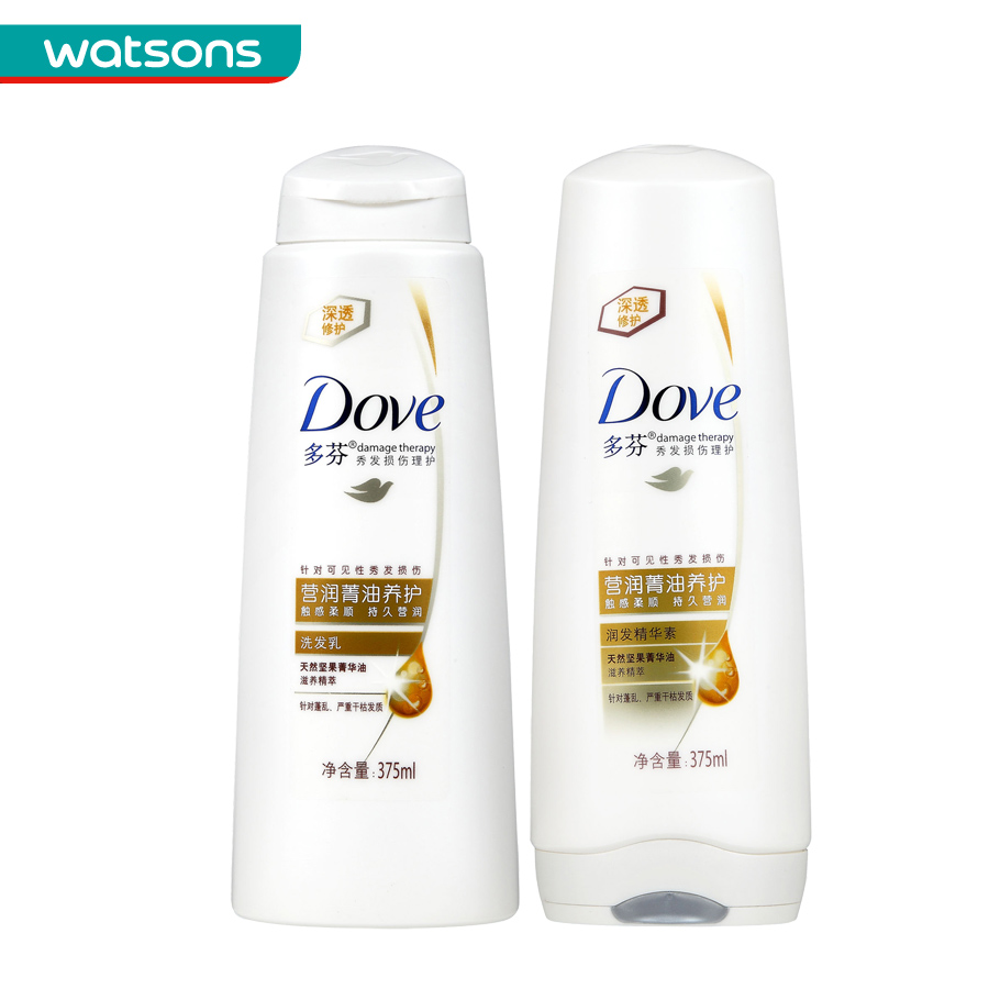 【屈臣氏】套装 多芬营润菁油养护洗发乳375ml+精华素375ml