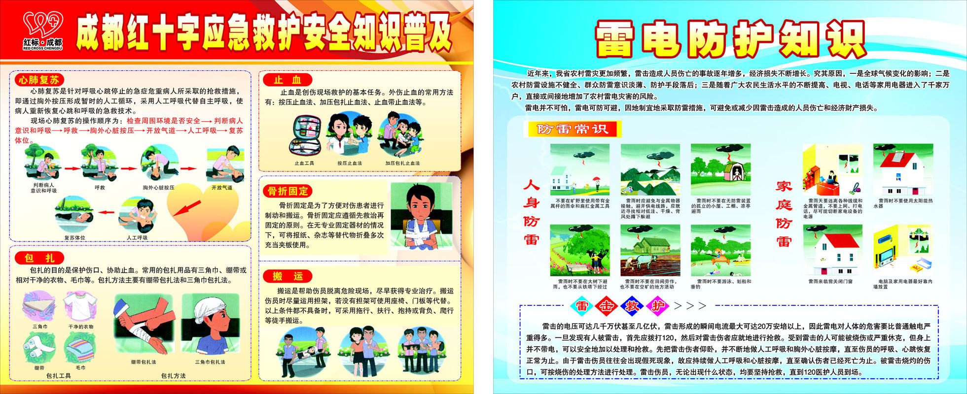 669海报印制展板素材802红十字应急救护和防雷知识安全普及