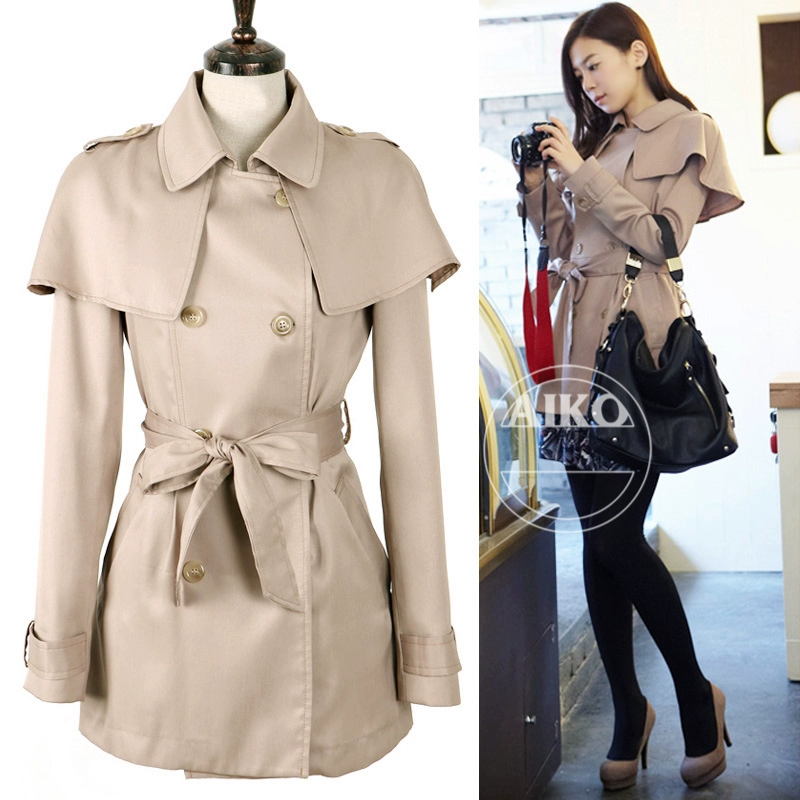 aiko phiên bản tiếng Hàn mới của chiếc khăn choàng có thể tháo rời slim lady khí chất giữa cotton dài trench coat áo khoác nữ - Trench Coat