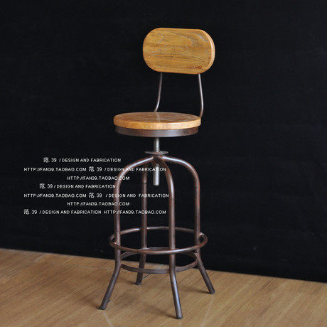 American Country Furniture Iron Bar Chair Pine seat bench lift chair backed Bar Rotation chair can be customized