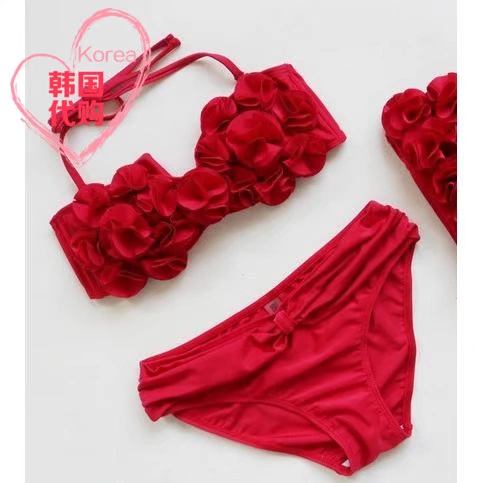 SÔNG ĐẢO Anh bikini hoa ba chiều thủ công ngực nhỏ tập hợp ống đầu áo tắm nữ hoa ba chiều - Bikinis