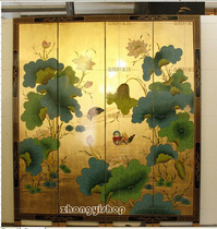 Folding screen gold foil screen Camellia screen four-fold screen lotus pattern PF034