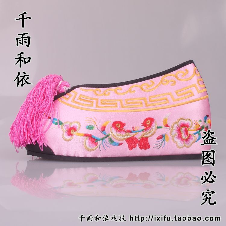 Ancient Clothing Shoes Children inside Heightening Flowers Denier Embroidered Shoes Opera Shoes Color Shoes Ancient Female High Heels New Play