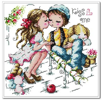 Huili Cross embroidered ● D M C kit SO-363 KISS ME happy time with precision printing