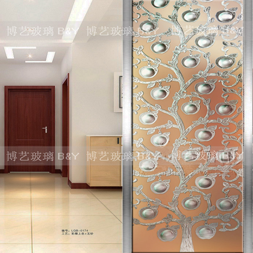 Shanghai art glass partition wall Entrance background wall screen three-dimensional deep carving modern Jane European Pingan tree