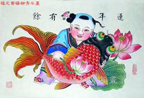 Yangliuqing New Years painting More than the Year of Lotus ※ Has been mounted mirror size 76 × 48cm ※