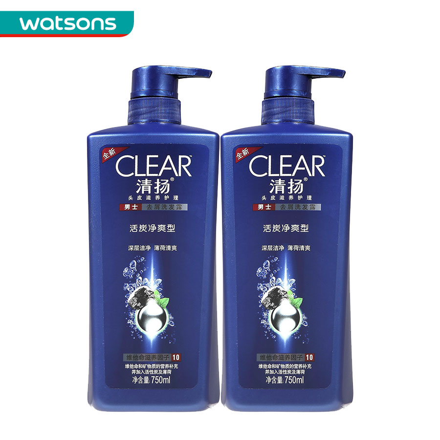 【屈臣氏】组合价 清扬男士洗发露多效活炭净爽型750ml*2件