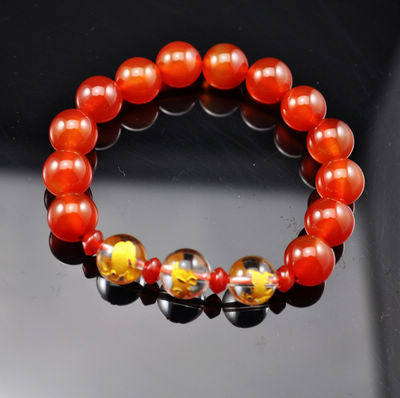 修明堂生肖猪兔羊人2016猴年开运红玛瑙三合贵人手链 亥卯未 男款