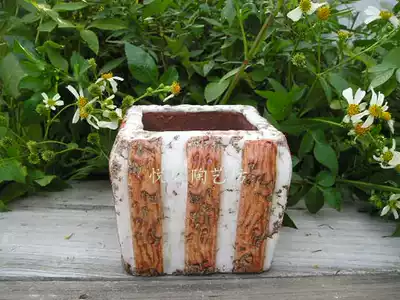 European pastoral style pottery flower Ware quaint imitation wood grain old vintage pottery flower pot gardening potted flower pot